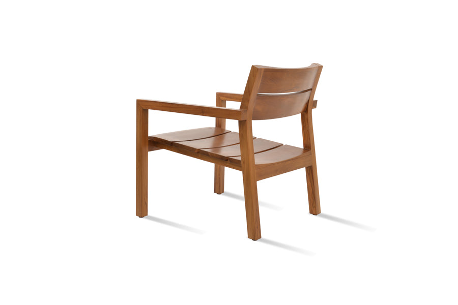 Hrant Lounge Armchair by SohoConcept, showing back-angle view of hrant lounge armchair in teak wood/no seat cushion.