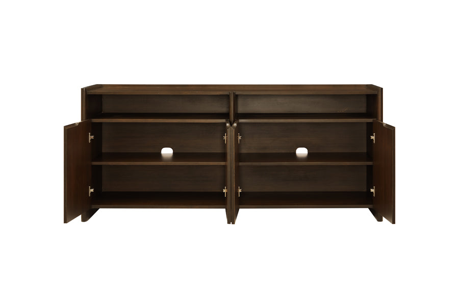 Hudson Sideboard by Greenington, showing front view of hudson sideboard(opnened) in black walnut.