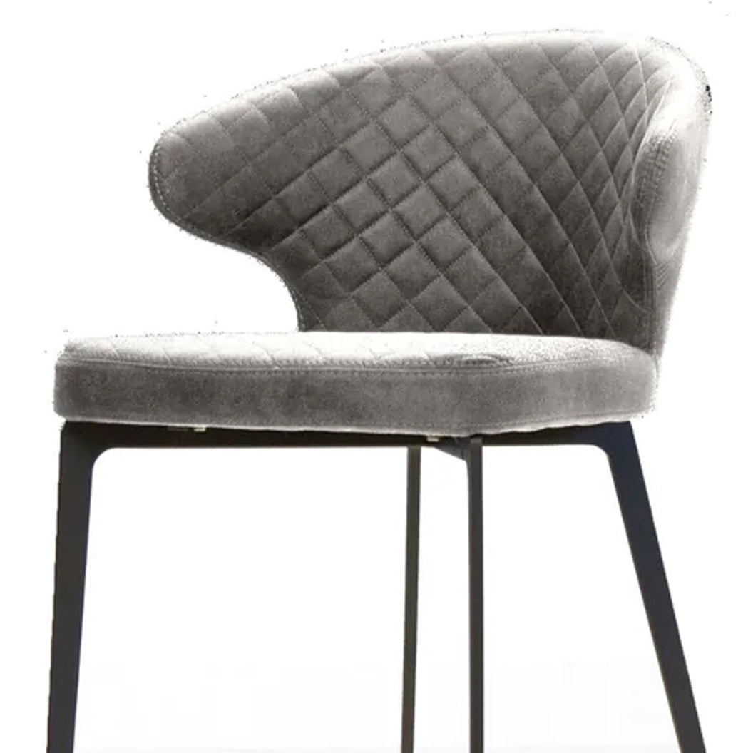 Hug Counter Stool by Mobital, showing closeup view of hug counter stool in fawn fabric/black powder coated legs.