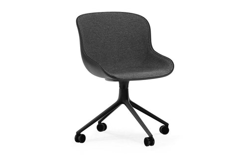 Hyg Front Upholstery 4W Swivel Office Chair by Normann Copenhagen - Black Shell Seat & Black Aluminum Legs, Group 2.