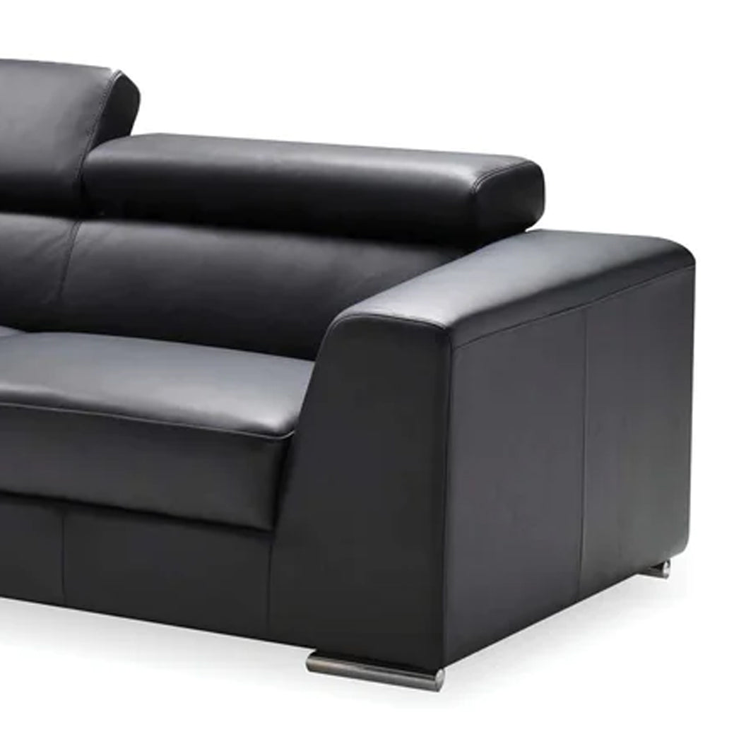 Icon Sectional Sofa by Mobital, showing closeup view of icon sectional sofa in left facing/black premium leather.