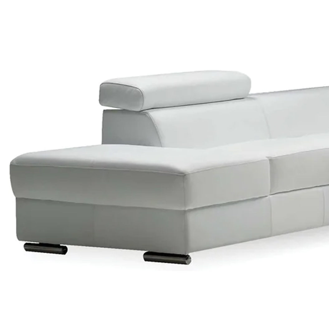 Icon Sectional Sofa by Mobital, showing closeup view of icon sectional sofa in left facing/off white premium leather.