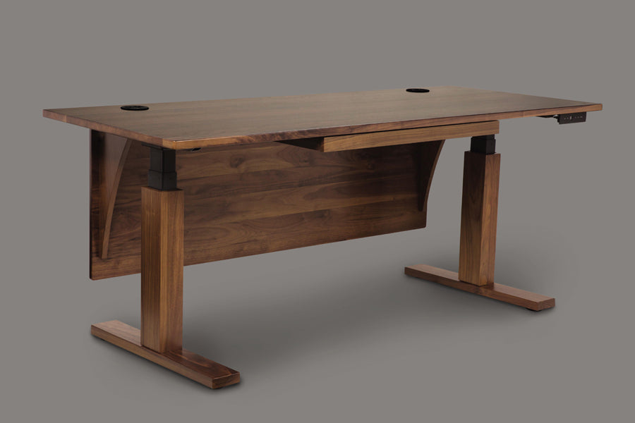 Invigo 30" x 72" Sit-Stand Rounded Rectangle Desk with Cutout & Wire Pass Grommet (Left) by Copeland Furniture, showing invigo 30" x 72" sit-stand rounded rectangle desk with cutout & wire pass grommet (left) in live shot.