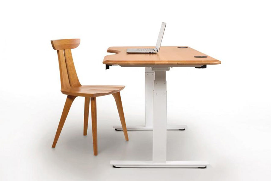 Invigo Large Sit-Stand Rectangle Desk with Cutout Wire Pass Grommet (Left) by Copeland Furniture, showing invigo large sit-stand rectangle desk with cutout wire pass grommet (left) in live shot.