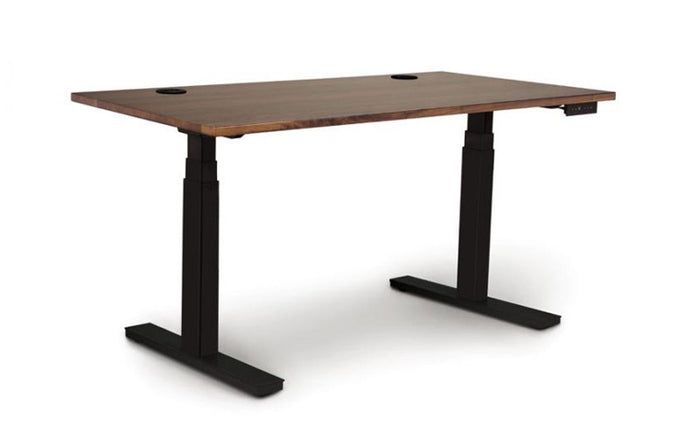 Invigo Large Sit-Stand Rectangle Desk with Cutout Wire Pass Grommet (Left) by Copeland Furniture - Smoke Cherry, Black Legs.