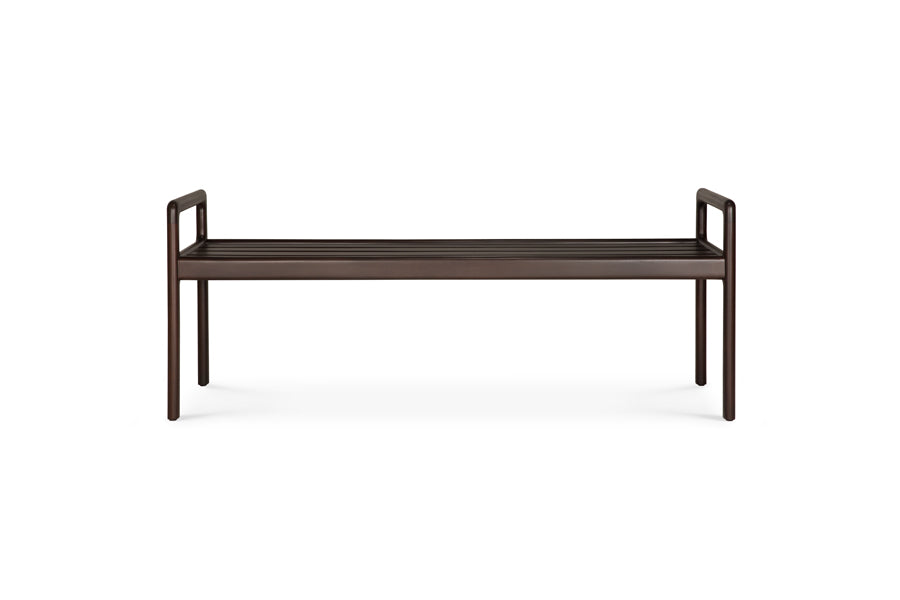 Jack Bench by Ethnicraft, showing front view of jack bench in mahogany dark brown/none.