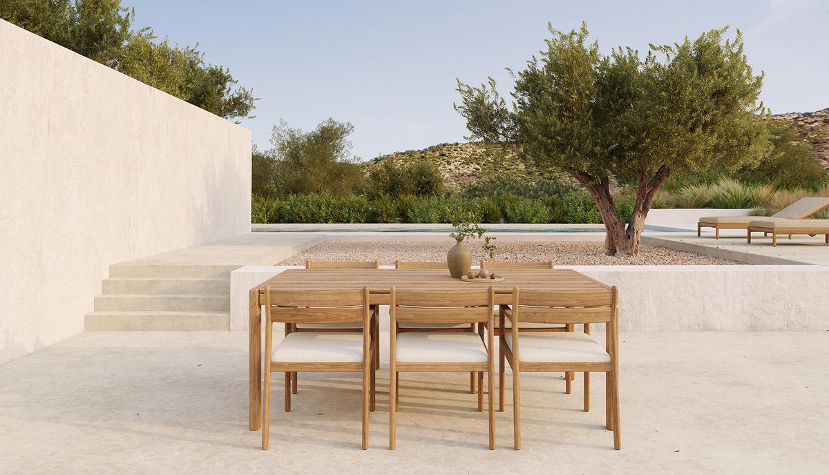 Jack Outdoor Dining Chair by Ethnicraft, showing jack outdoor dining chairs in live shot.
