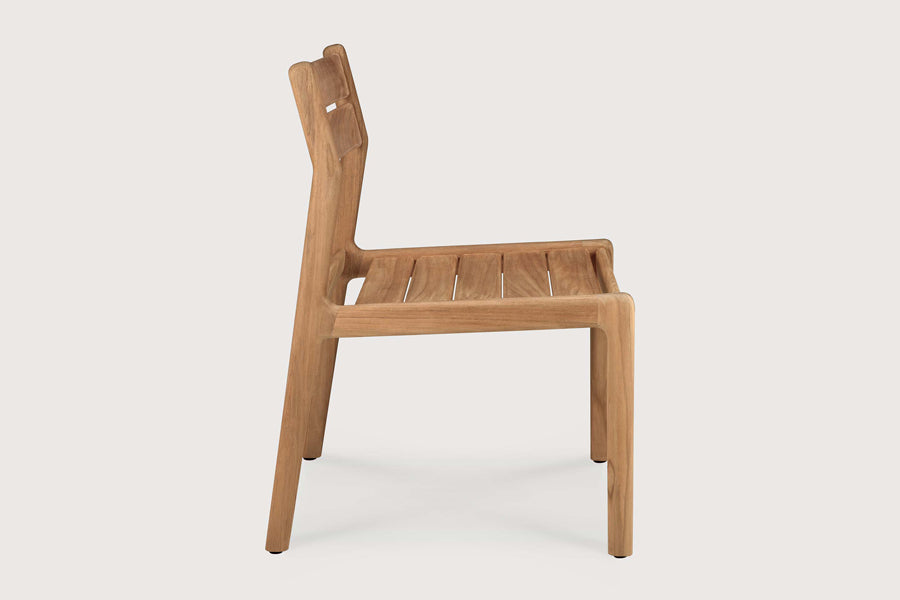 Jack Outdoor Dining Chair by Ethnicraft, showing side view of jack outdoor dining chair in studio shot.
