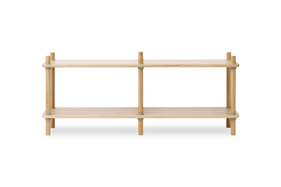 Jam Bookcase by Normann Copenhagen, showing front view of jam bookcase in 6 poles/oak.