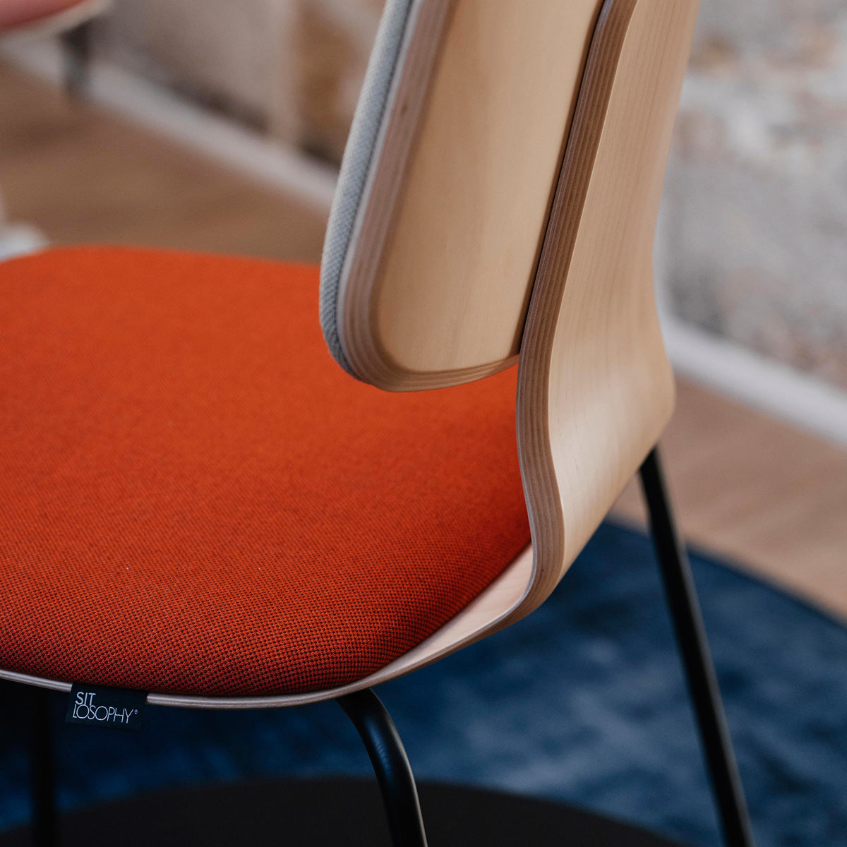 Jay 4 Legs Chair by Kollektiff, showing closeup view of jay 4 legs chair in live shot.