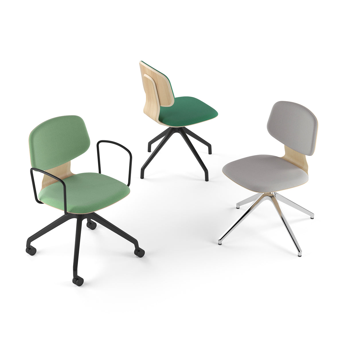 Jay 4-Spikes Pyramid Swivel Chair by Kollektiff, showing different angle view of jay 4-spikes pyramid swivel chairs in aluminum.