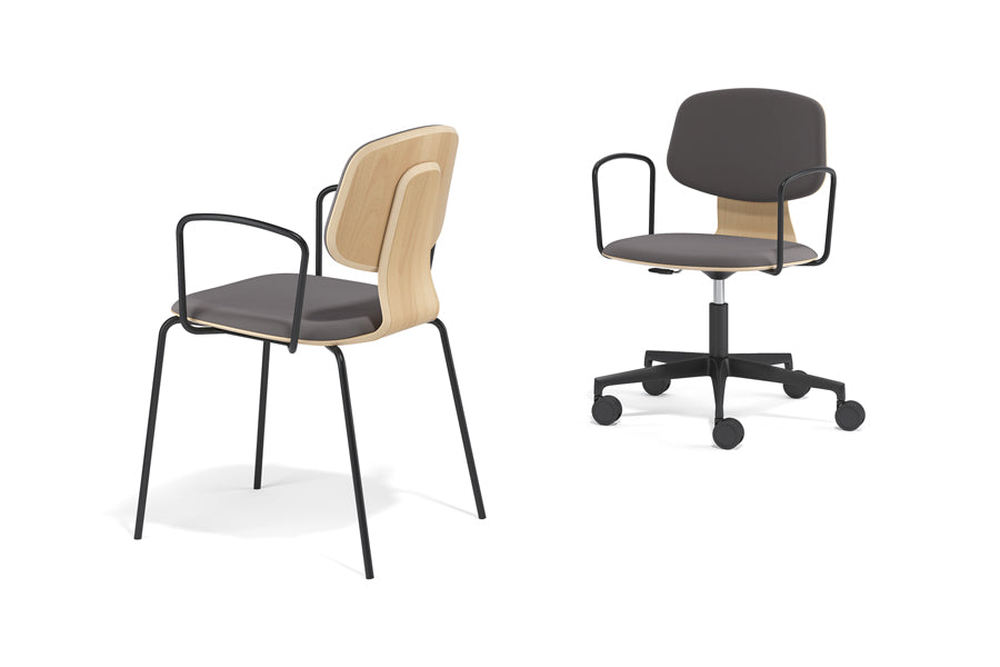 Jay Swivel Office Chair by Kollektiff, showing angle view of jay swivel office chair in 5-legs with castors (gas pump)/category 2/armrests.
