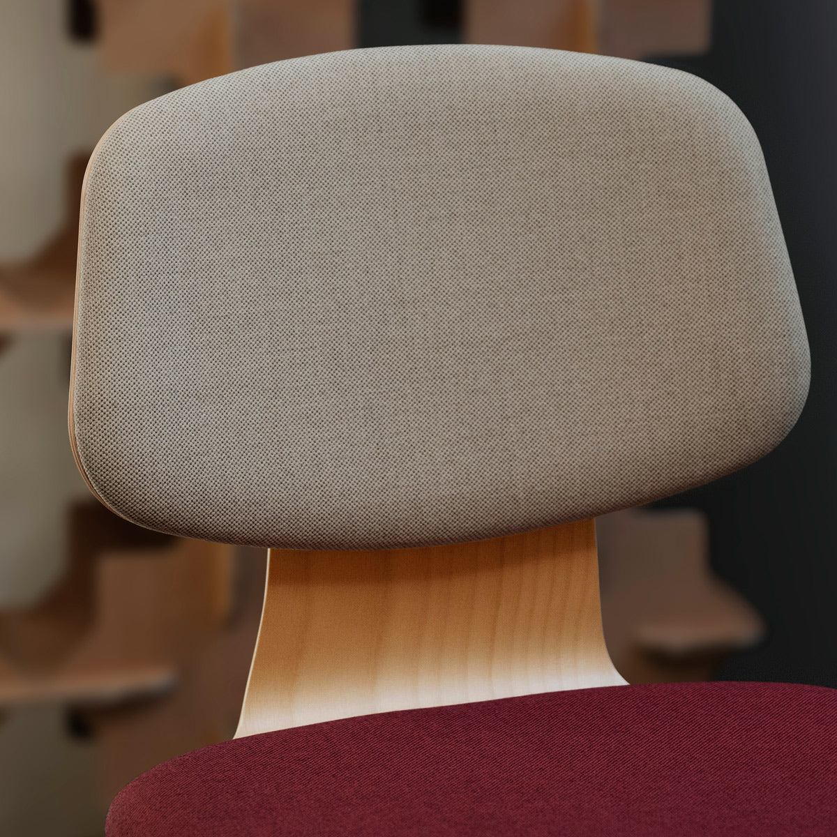 Jay Wood Chair by Kollektiff, showing closeup view of jay wood chair in live shot.