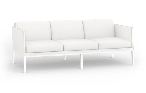 Jaydu 3-Seater Lounge Sofa by Mamagreen - Sand Category A, Stamskin Faux Leather Category, White Sunbrella Cushion.