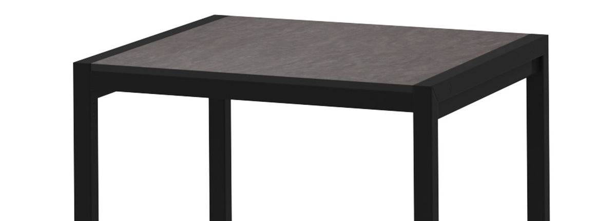 Jaydu HPL End Table by Mamagreen, showing closeup view of jaydu hpl end table in black sand aluminum/slate HPL.