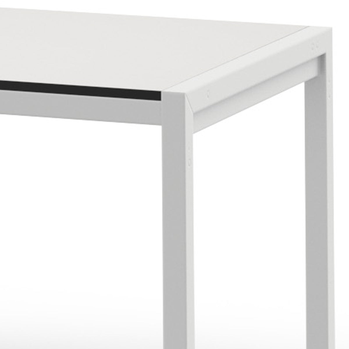 Jaydu HPL End Table by Mamagreen, showing closeup view of jaydu hpl end table in white sand aluminum/alpes white HPL.