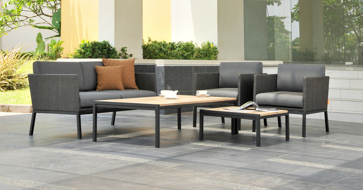 Jaydu Teak Coffee Table by Mamagreen, showing jaydu teak coffee table in live shot.