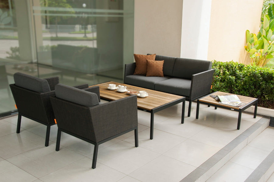 Jaydu Teak Coffee Table by Mamagreen, showing jaydu teak coffee table in live shot.