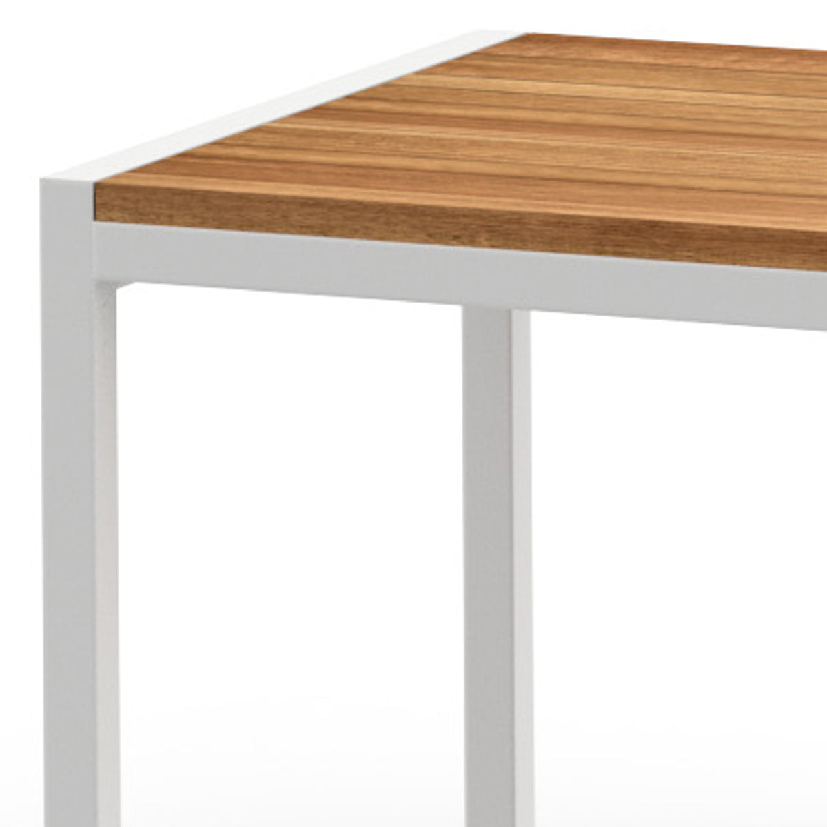Jaydu Teak End Table by Mamagreen, showing closeup view of jaydu teak end table in white sand aluminum.