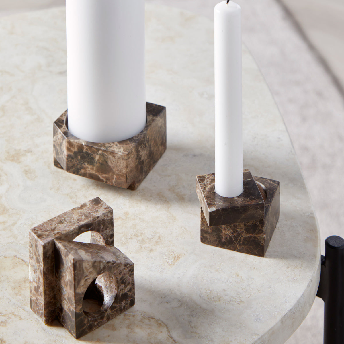 Jeu De Dés Candle Holder by Woud, showing jeu de dés candle holders in live shot.