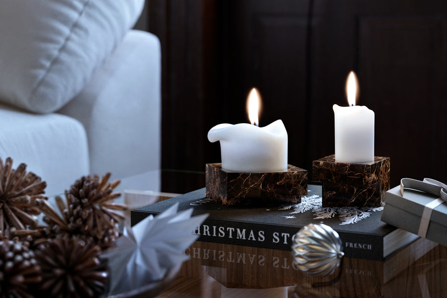 Jeu De Dés Candle Holder by Woud, showing jeu de dés candle holders in live shot.
