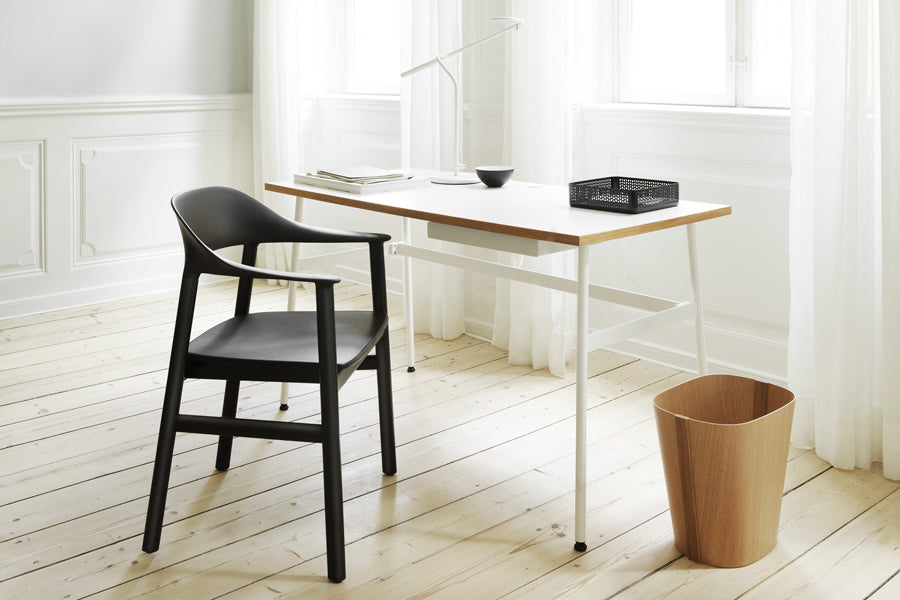 Journal Desk by Normann Copenhagen, showing journal desk with chair in live shot.