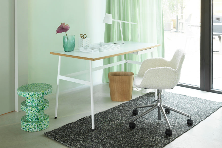 Journal Desk by Normann Copenhagen, showing journal desk with chair in live shot.