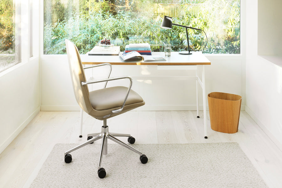 Journal Desk by Normann Copenhagen, showing journal desk with chair in live shot.