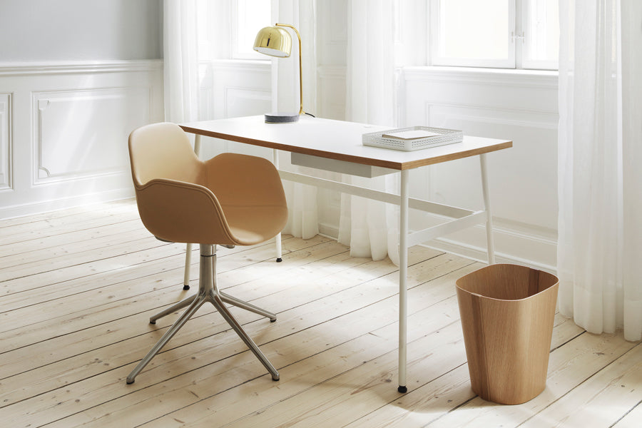 Journal Desk by Normann Copenhagen, showing journal desk with chair in live shot.