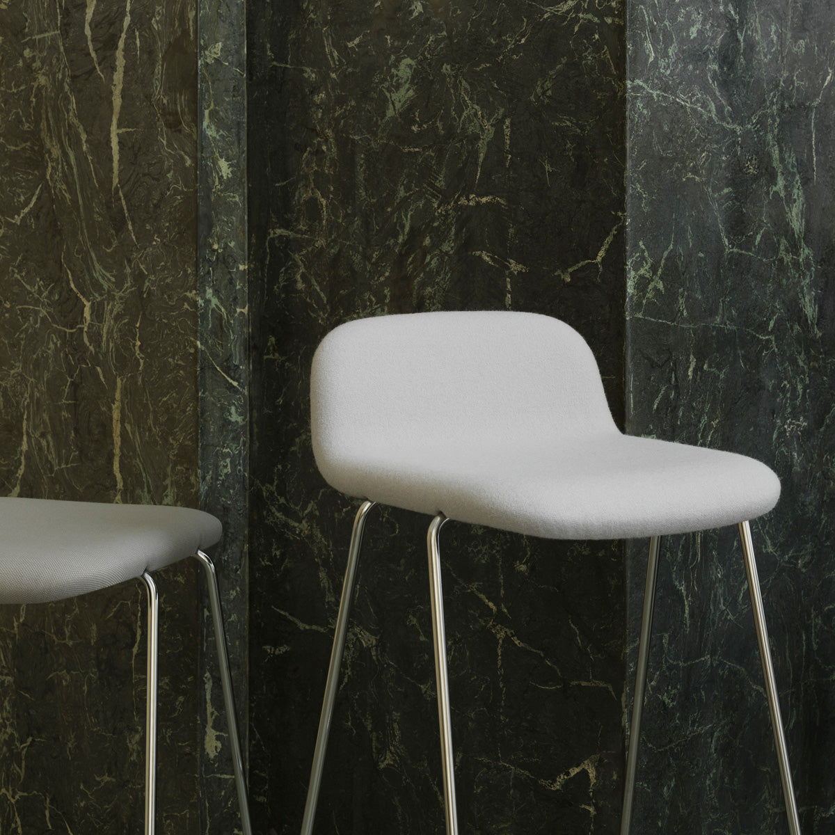 Just Full Upholstery Barstool by Normann Copenhagen, showing closeup view of just full upholstery barstool in live shot.