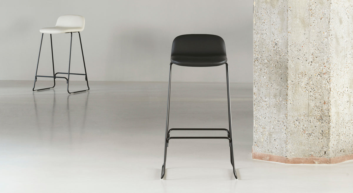 Just Full Upholstery Barstool with Backrest by Normann Copenhagen, showing just full upholstery barstools with backrest in live shot.