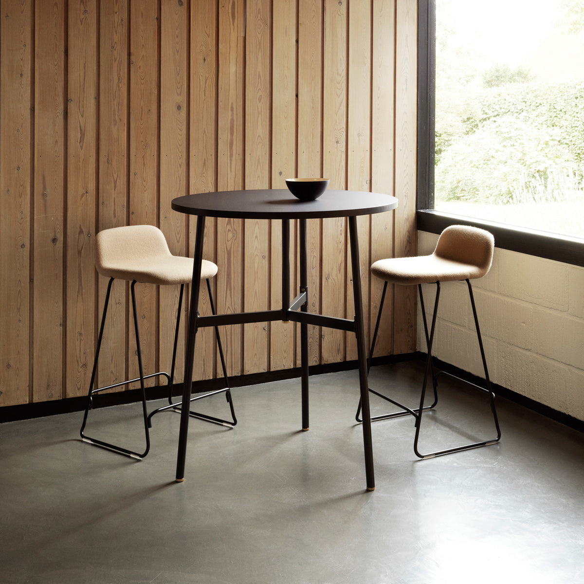 Just Full Upholstery Barstool with Backrest by Normann Copenhagen, showing just full upholstery barstools with backrest in live shot.