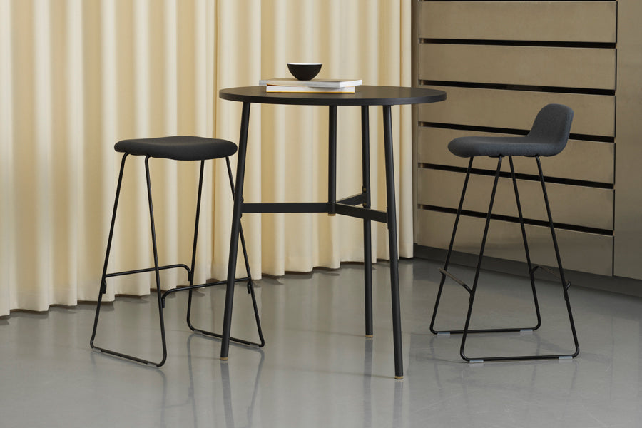 Just Full Upholstery Barstool with Backrest by Normann Copenhagen, showing just full upholstery barstool with backrest in live shot.