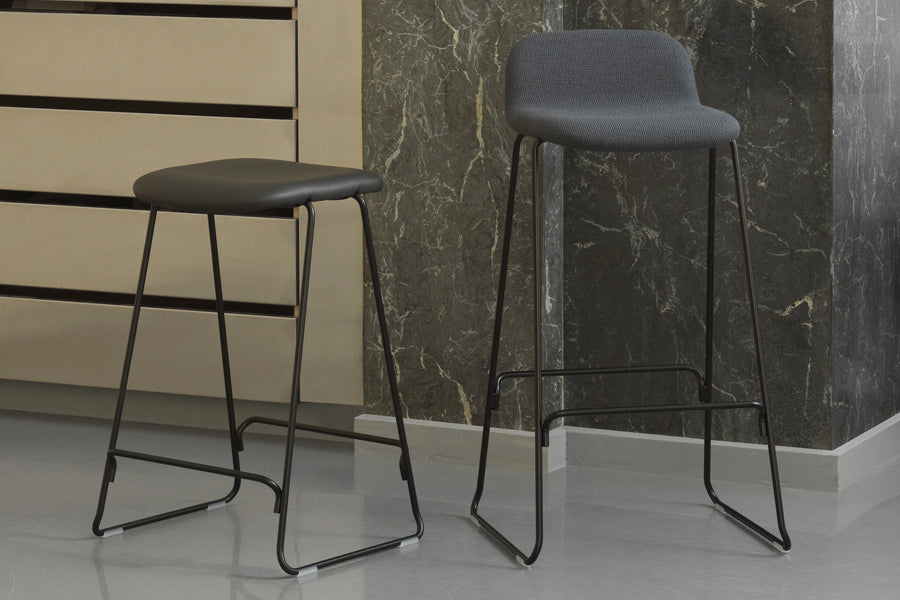 Just Full Upholstery Barstool with Backrest by Normann Copenhagen, showing just full upholstery barstool with backrest in live shot.