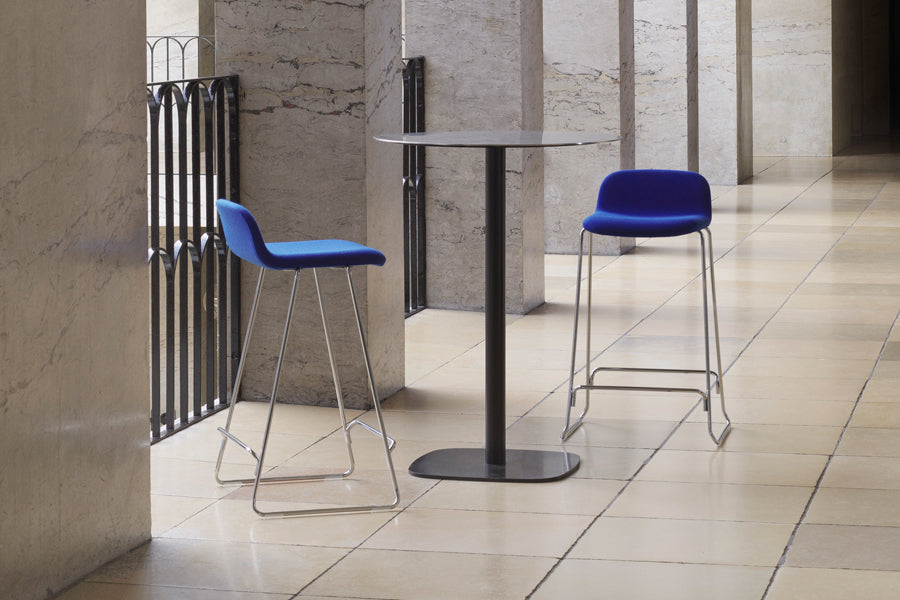 Just Full Upholstery Barstool with Backrest by Normann Copenhagen, showing just full upholstery barstools with backrest in live shot.