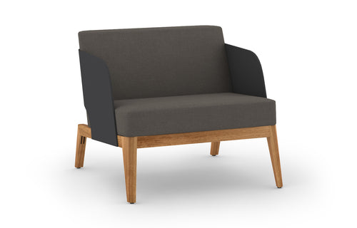 Kaat Teak 1-Seater Sofa by Mamagreen - Iron Black Ultra Durable Aluminum, Taupe Sunbrella Cushion.