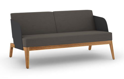 Kaat Teak 2-Seater Sofa by Mamagreen - Iron Black Ultra Durable Aluminum, Taupe Sunbrella Cushion.