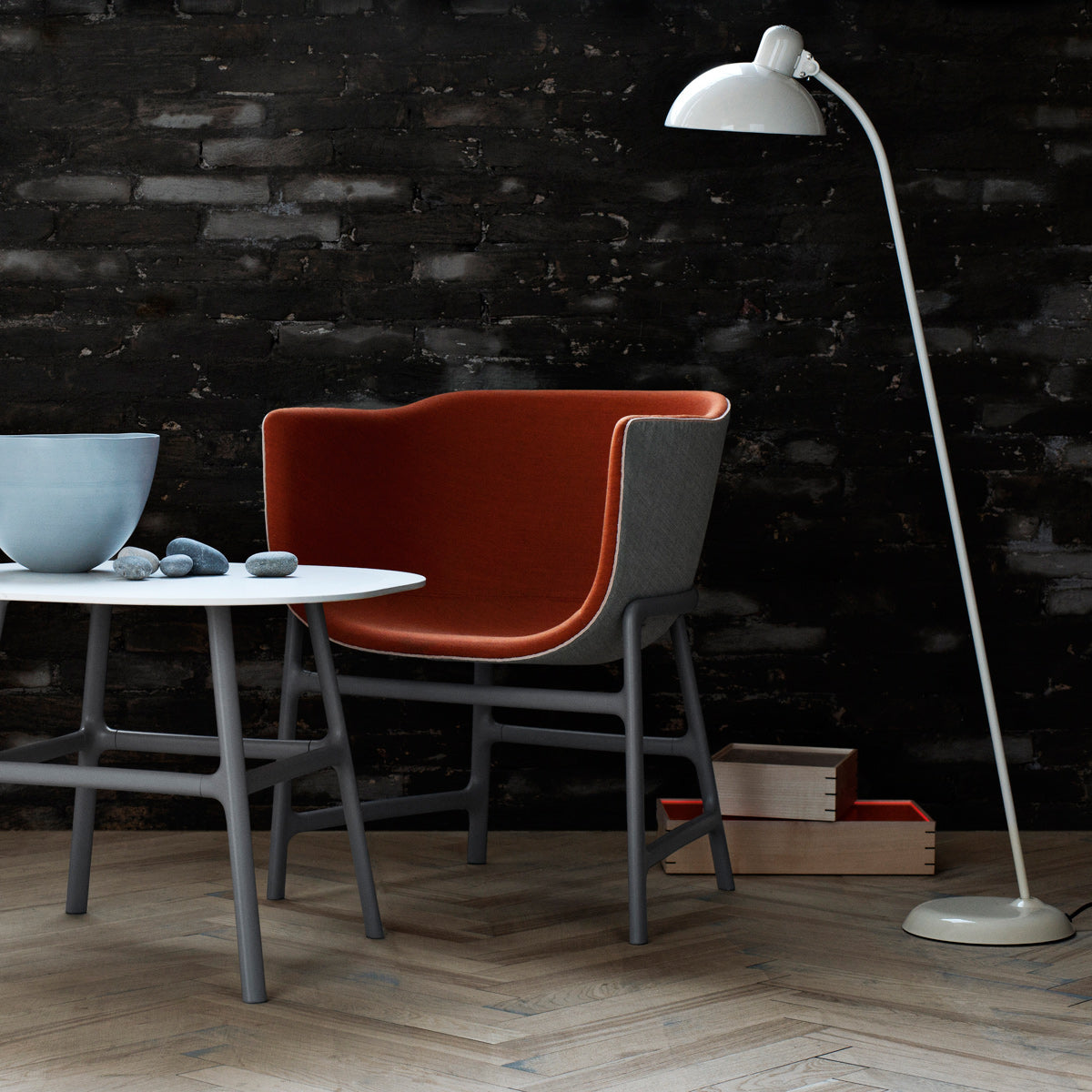 Kaiser Idell Floor Lamp by Fritz Hansen, showing kaiser idell floor lamp in live shot.