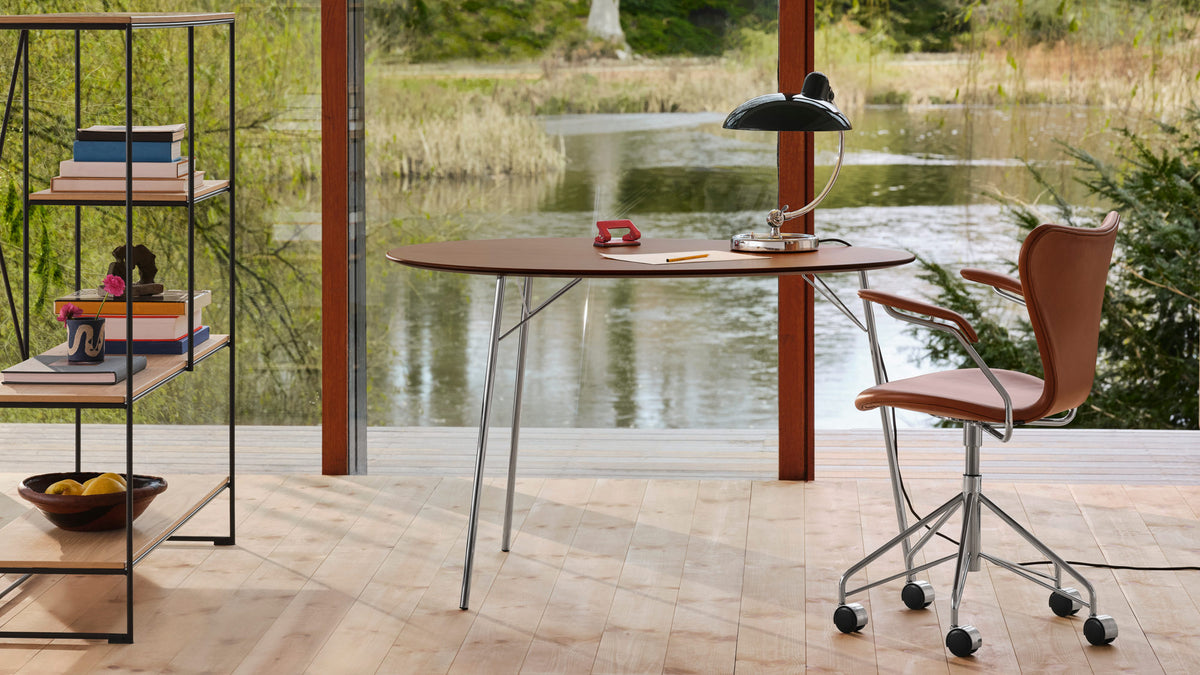 Kaiser Idell Table Lamp by Fritz Hansen, showing kaiser idell table lamp in live shot.