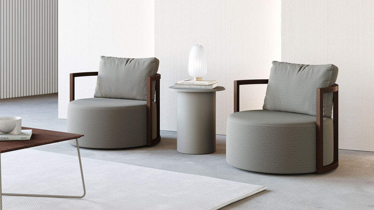 Kav Swivel Lounge Chair by B&T, showing kav swivel lounge chairs in live shot.
