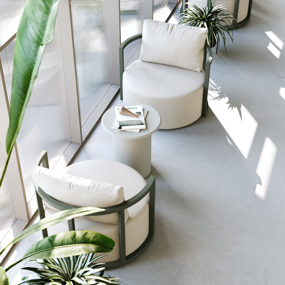 Kav Swivel Lounge Chair by B&T, showing kav swivel lounge chairs in live shot.