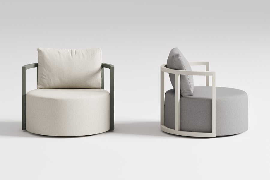 Kav Swivel Lounge Chair by B&T, showing kav swivel lounge chairs in live shot.