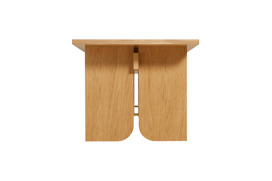 Kimono Dining Table by Woud, showing side view of kimono dining table in oak.