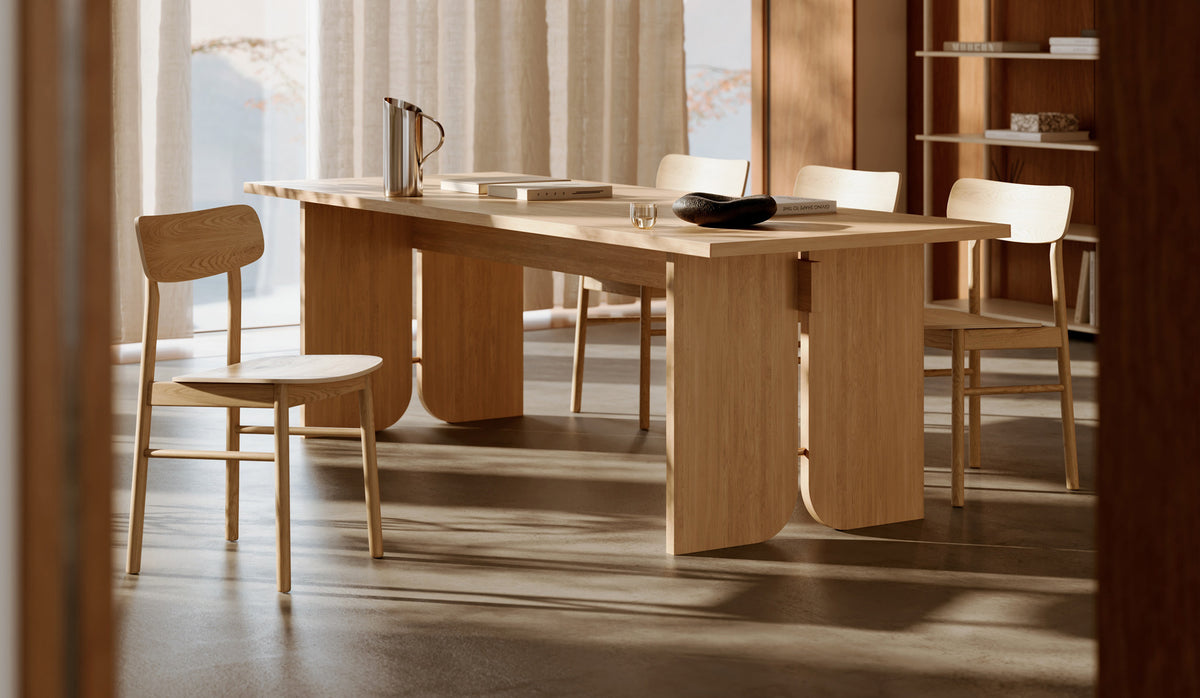 Kimono Dining Table by Woud, showing kimono dining table in live shot.