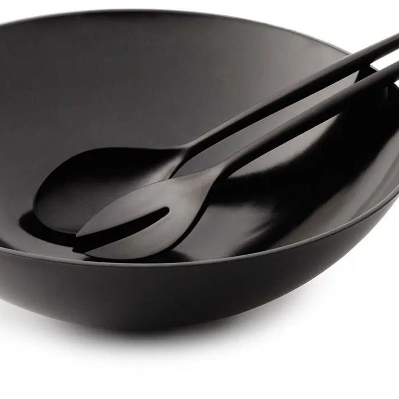 Krenit Salad Bowl by Normann Copenhagen, showing closeup view of krenit salad bowl with salad set.