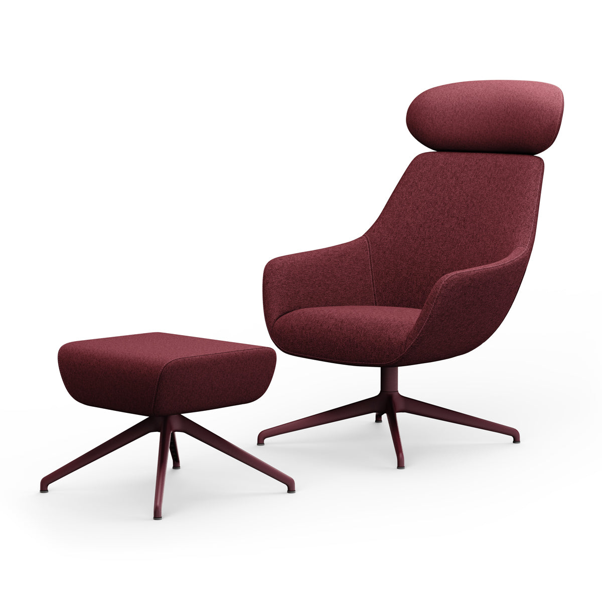 Lamy Ottoman by B&T, showing angle view of lamy ottoman in metal/com/col group/metal group with lounge chair.
