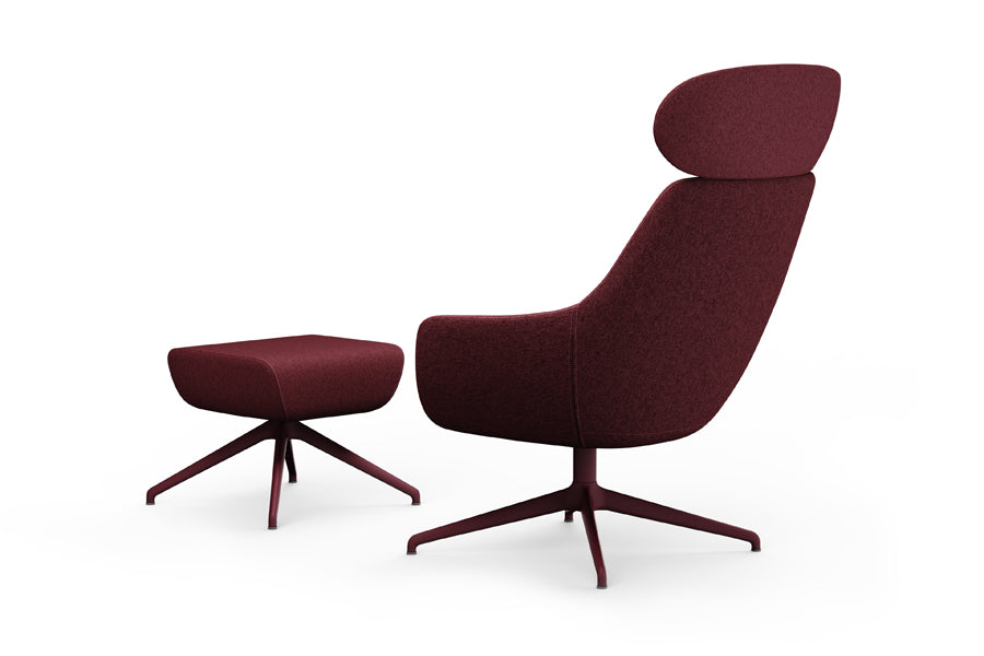 Lamy Ottoman by B&T, showing back view of lamy ottoman in metal/com/col group/metal group with lounge chair.