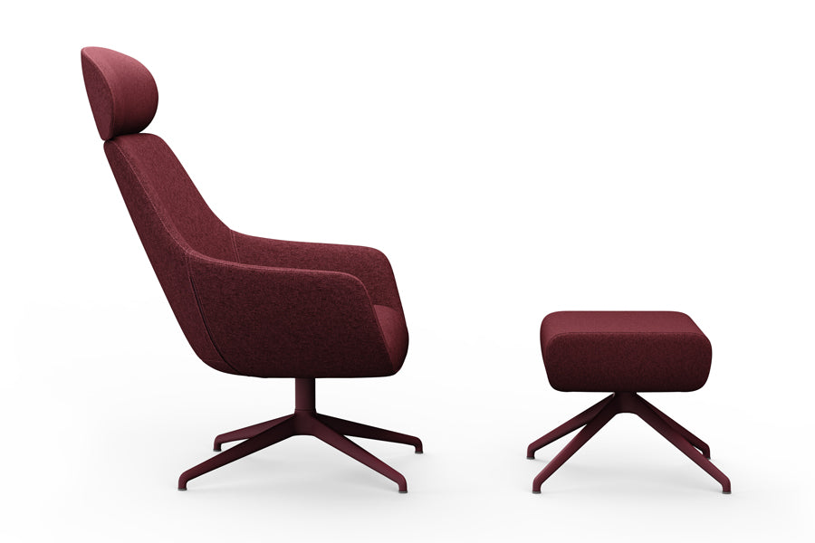 Lamy Ottoman by B&T, showing side view of lamy ottoman in metal/com/col group/metal group with lounge chair.