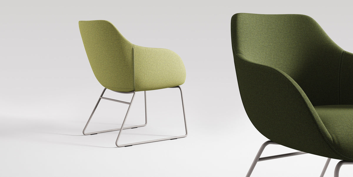 Lamy Sled Chair by B&T, showing lamy sled chairs in live shot.