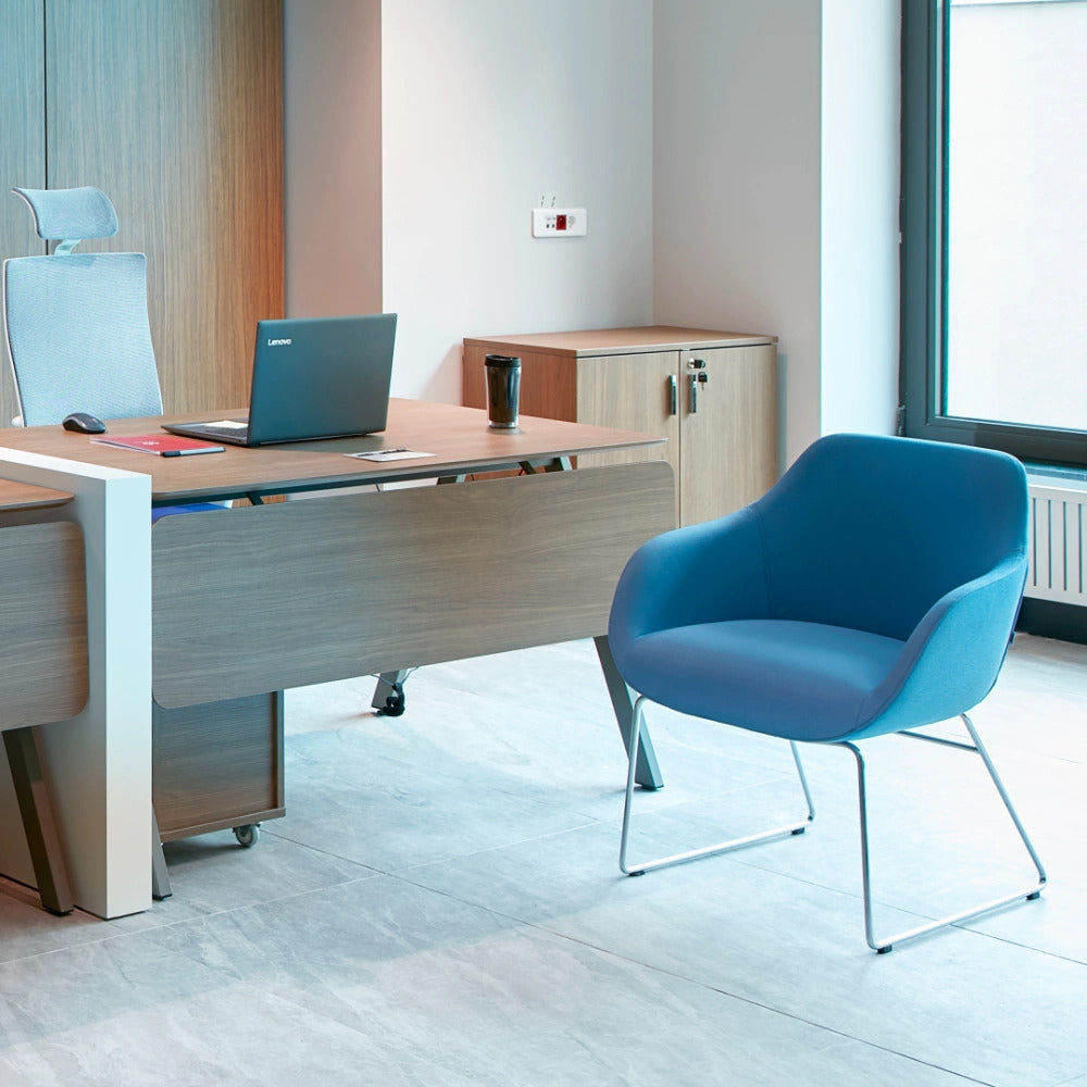 Lamy Sled Chair by B&T, showing lamy sled chair in live shot.